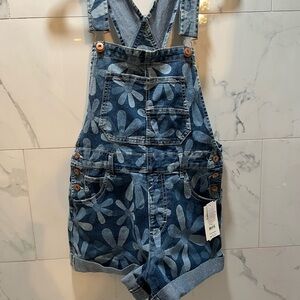 No Boundaries Blue Floral Denim Overalls